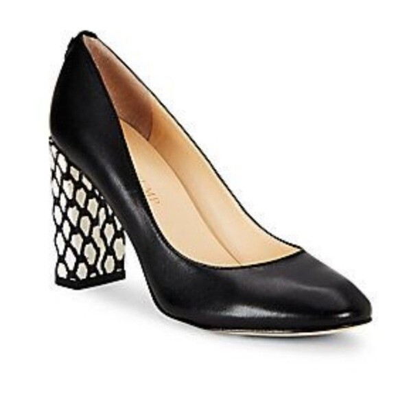 Ivanka Trump Filipas Leather Slip-On Pumps Statement Chunky Heel Rounded Toe - Picture 1 of 16